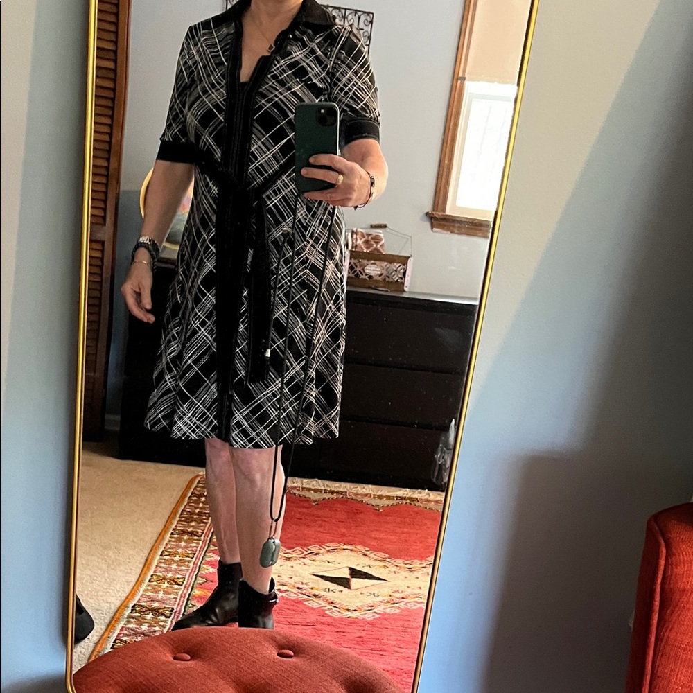 BCBGMaxAzria Black and White Geometric Midi Dress